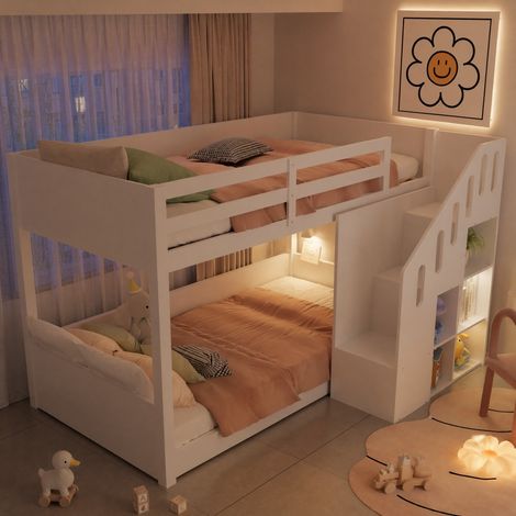 Kinder-Etagenbett 90x200 cm aus Holz/MDF, weiß, mit Stauraum, ohne Matratzen – MEUBLIV (1/5)