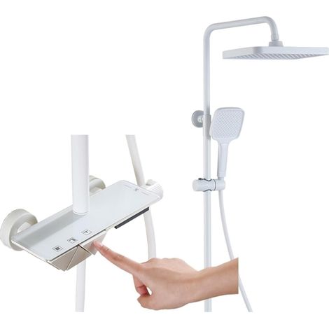 Ensemble de douche mitigeur thermostatique intelli Système de douche luxueux en cuivre blanc avec commandes thermostatiques intelligentes, kit de douche tout en cuivre de qualité supérieure avec techn (1/5)