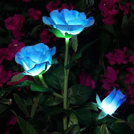 Lumières de fleur solaire Rose artificielles Lumières LED solaires décoratives pour extérieur étanche IP44 pour Jardin Noël Extérieur Décoration,patio,arrière-cour,pelouse,balcon (Blue,1 PCS)