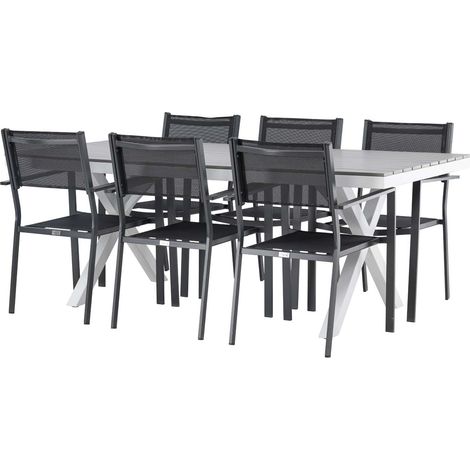 Garcia set de jardin table 100x200cm gris, 6 chaises Copacabana noir. (1/5)