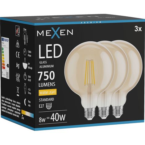 Mexen Vintis 3x Ampoule filament LED E27, G125, 8W, Chaude - 2700K, 750 lm, ambre - L158-E27-0827-50x03 (1/5)