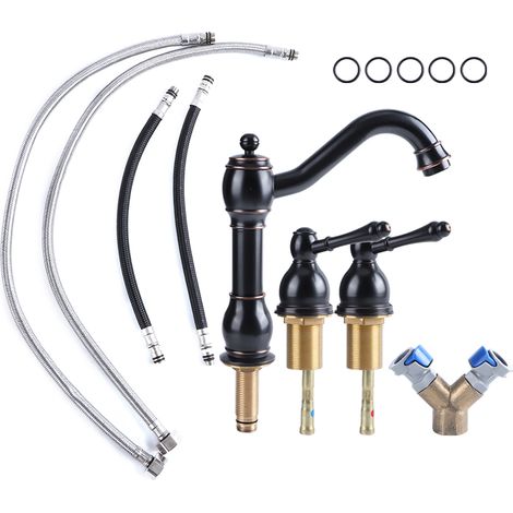 Robinet mitigeur eau chaude/froide 3 trous design pour lavabo sous plan vasque salle de bain (1/5)