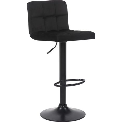CLP – Tabouret de bar réglable en velours noir – Assise pivotante 360° – Hauteur d'assise 62-83 cm – Pied trompette métal noir (1/5)