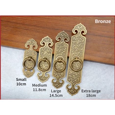 (Bronze - Très grande taille 18 cm - 1 pièce) Nouvelles poignées de meubles de style chinois, poignées anneaux en bronze vintage pour armoires et tiroirs, poignées de bibliothèque et de cave à vin (1/5)
