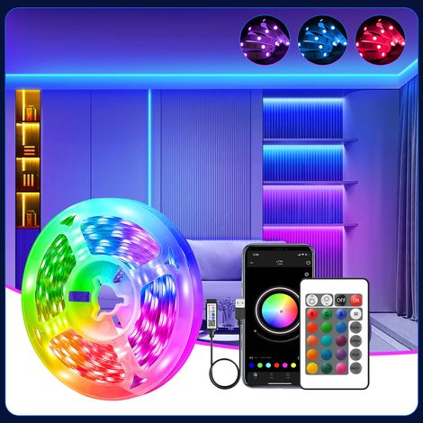 Guirlande Lumineuse 1M, Télécommande 24 touches + application Bluetooth, Décoration Noël Jardin Terrasse Balcon Patio Mariage -kit de ruban lumineux LED intelligent