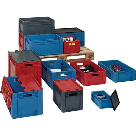 Transportstapelbehälter L600xB400xH420mm rot PP Schwerlast Durchfassgriff Seitenwände geschlossen (1/3)