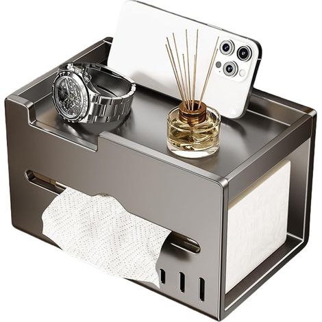 Porte-Rouleau De Toilette - Support Mural avec Étui À Téléphone - Organisateur De Rangement Antirouille Design Moderne pour Cuisine, Camping-Car, Salle De Bain Et Stockage Téléphone (1/5)