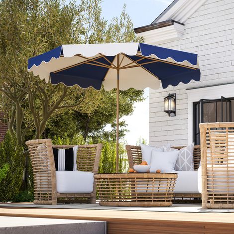 Großer Sonnenschirm mit UV-Schutz 50+ und verstellbarem Dach für Garten, Terrasse und Balkon, Ø 2,67 x 2,38 m, blau-weiß gestreift