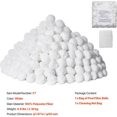 Bolas filtrantes para piscinas, reutilizables, de fibra de poliéster, filtración eficiente, blancas, 2,1 kg (4,6 lbs) (1/2)