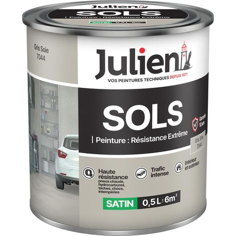 Julien Peinture Sols Extrême Intérieur et Extérieur - Chapes béton, ciment lissé, briques, asphalte, planchers et parquets - Gris Soie 0,5 L (1/5)