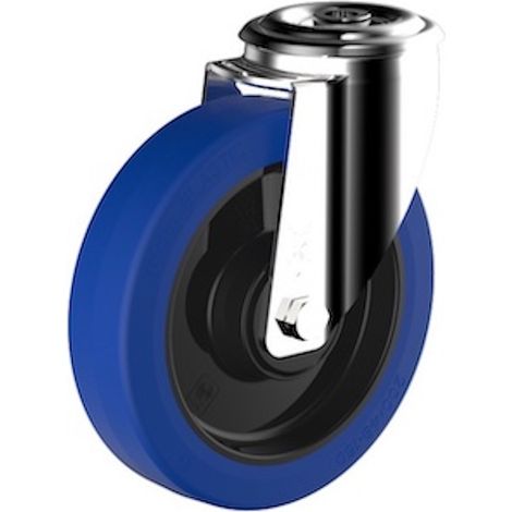 Roulette à oeil pivotante diamètre 100 mm roue caoutchouc élastique EASYROLL® BLEU - 180 Kg (1/3)