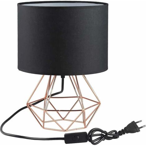 Modern Industrial Metal Vintage Desk Lamp Table Lamp - Angus Basket Bedside Counter Light 15.35" Tall Reading Light Work Light for Bedside Tables, Black and Rose Gold. (1/5)
