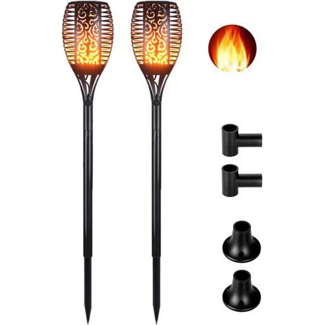Lampes Torche Solaire de Jardin Flamme Lampe Solaire Vacillante d’Extérieur Etanche lampe solaire flamme 96 LEDs Dansant avec Commutateur Automatique pour/Chemins/Cour/Noël/Mariage-Lot de 2 (1/5)