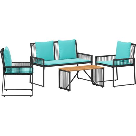 Maison Exclusive - Set di Mobili da Esterno 9 pcs Nero e Turchese polyrattan