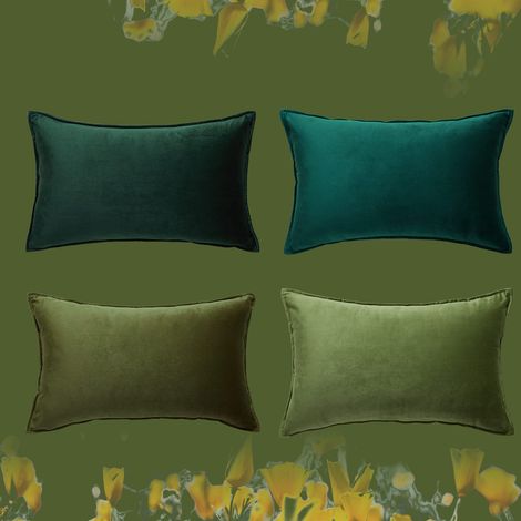 Housse Coussin 30x50 Vert Décoration Chambre Enfant Bebe Lot de 4 Velours Doux Housse de Coussin pour Canapé Lit Salon Fauteuil de Bureau Chaise Voiture Scandinave à Motif Uni Boheme (1/5)