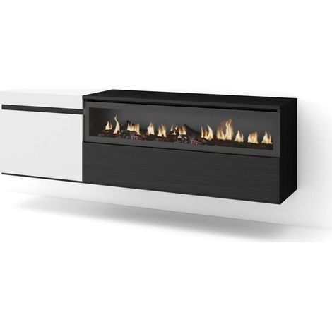 Skraut Home Mobile TV Soggiorno Ampio spazio a disposizione 150x45x35cm Per TV fino a 65" Camino elettrico Sospeso, da appendere Stile moderno Bianco e nero (1/5)