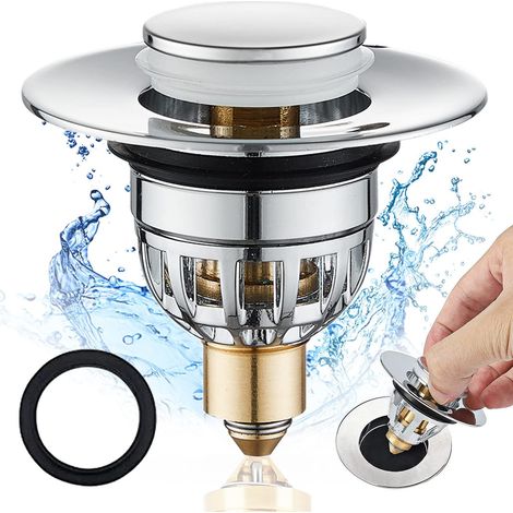 Bouchon Pop-up pour lavabo de Salle de Bain - en Acier Inoxydable - Type Poussoir - avec Noyau de Rebond - pour Trou de vidange de 34 à 40 mm (1/5)