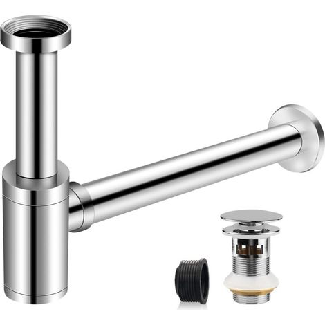 Siphon de Lavabo avec Bonde de Lavabo, Universel Tube Siphon de Lavabo Siphon Acier Inox 1 1/4 x 32mm Salle de Bain Siphon Évier Métal Siphon à Tube Siphon à Tube Syphon Lavabo Reglable Chromé (1/5)
