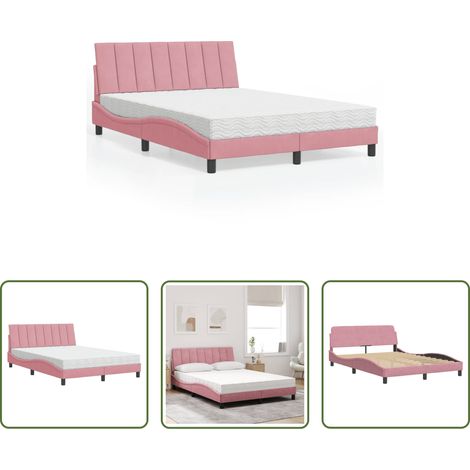 Matelas en mousse -  Lit avec matelas Hanko rose 140x190 cm velours (1/5)