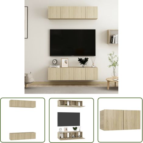 The Living Store Meubles TV 4 pcs Chêne sonoma 60x30x30 cm Bois d'ingénierie - Meuble Tv Mural - Meuble Tv Moderne - Meuble Tv Suspendu - Étagère Murale - Support Tv (1/5)