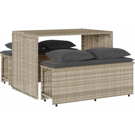 vidaXL Set Pranzo da Giardino 3pz con Cuscini Grigio Chiaro Polyrattan (1/5)
