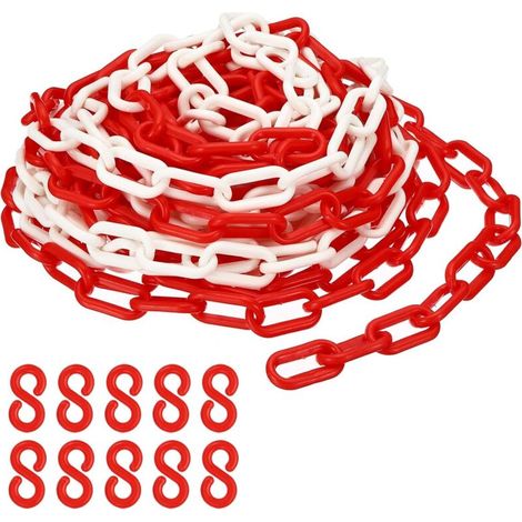 Maillons de chaîne en plastique rouge et blanc, 10M,6 mm, pour barrières, parkings, clôtures, portails et décoration (1/5)