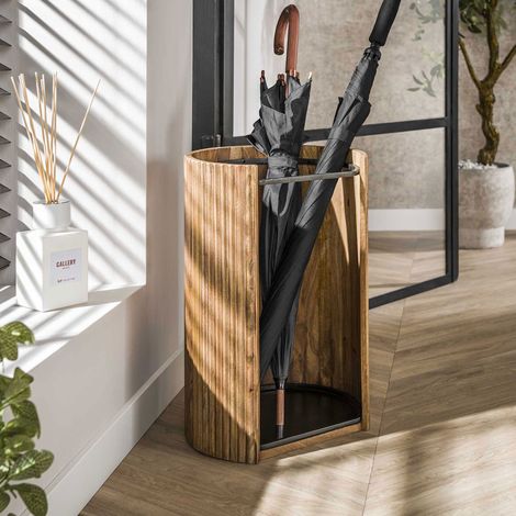 Porte-parapluie 33x33x50 cm en bois de manguier et métal anthracite
