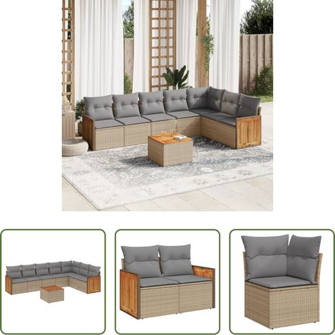 vidaXL Gartensessel - 8-tlg. Garten-Sofagarnitur mit Kissen Beige Poly Rattan (1/5)
