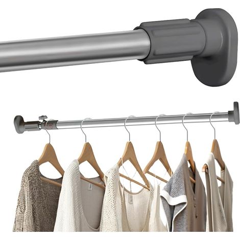 Tringle à Rideau pour fenêtre et douche, extensible - Tête ovale - Tringle de suspension de vêtements pour placards et penderies, sans perçage, Diamètre du tube : 25,4 mm, gris, 70-120cm (1/5)