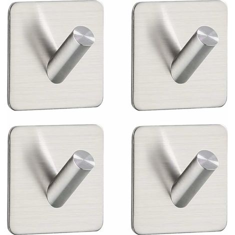 Adhesive Towel Hook Bathroom Wall Mounted Towel Hanger 304 Stainless Steel Hooks 4 Pieces Hook Without Drilling Brushed Dish Towel Holder (1/5)