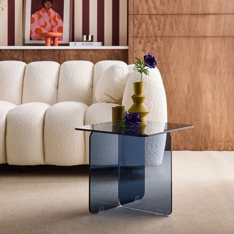 Table basse carrée en verre trempé 50cm bleu gris - Glintz (1/5)