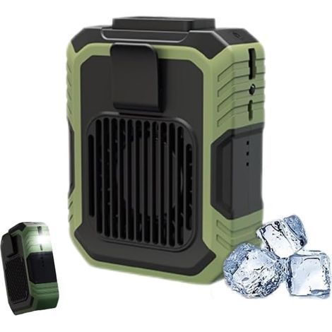 Climatiseur Portable Rechargeable avec Lampe LED, Ventilateur de Ceinture pour Chantier(Vert) (1/5)