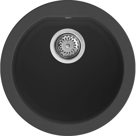 Elleci LGFROU40 Fox Round Lavello da Cucina 1 Vasca Tonda Sopratop in Granitek Nero diametro 45 cm colore Nero (1/6)