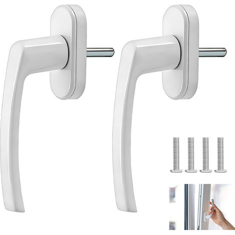 Lot de 2 Poignée Fenêtre Aluminium, Poignée Fenêtre Longueur Tige 35mm avec Vis Dissimulée, Remplacement pour PVC Bois Aluminium, Universelles avec Vis de Montage, Robuste et Fiable, Blanche (1/5)