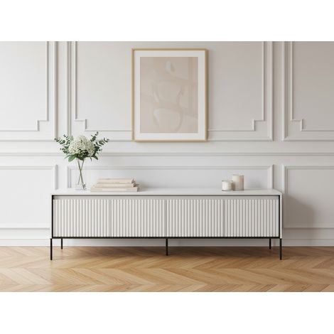 BOBOCHIC - Meuble TV 4 portes 193 cm LENARA avec tasseaux et LED   Blanc (1/5)