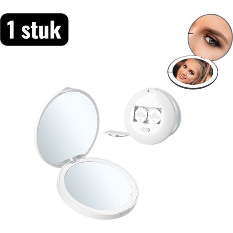 Mini miroir de maquillage pliable avec éclairage LED, miroir de poche grossissant x10, rond et portable, blanc (1/5)