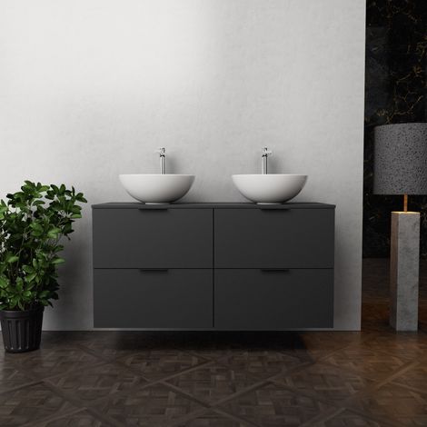 Inda - Mobile bagno L.120 con doppio lavabo in appoggio / Nero