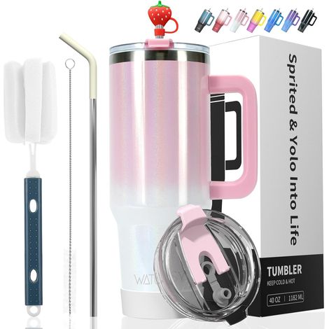 Gobelet Isotherme - 1182 ml - Acier Inoxydable - Isolation Sous Vide - Voyage et Bureau - Rose Brillant (1/5)