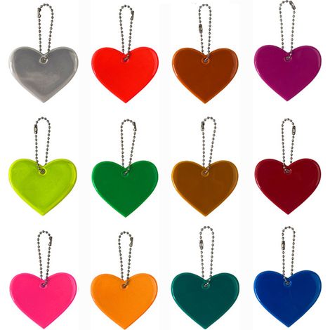 12pcs Pendentif Réflecteur de Sécurité Cœur Multicolore pour Sac à Dos École Vélo Course Enfants (1/5)