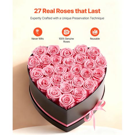 Rose Éternelle 27 Fleurs Éternelles Préservées Boîte Forme de Cœur, Bouquet Roses Éternelles, Cadeau pour Elle, Femme, Épouse, Mama… (1/5)