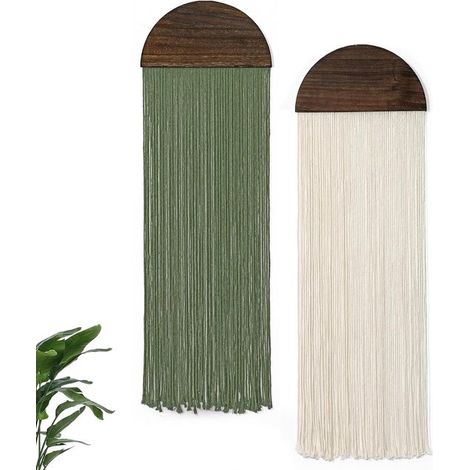 piezas de tapiz de macramé verde estilo boho con borlas semicirculares para decoración de habit，85 x 30 cm (beige y verde)，85 x 30 cm，verde，beige (1/5)