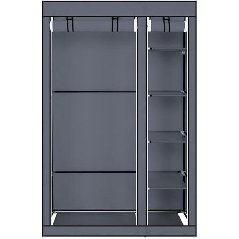 Armoire de Rangement penderie Armoire Pliable en Tissu, 175x110x45 cm Gris (1/4)