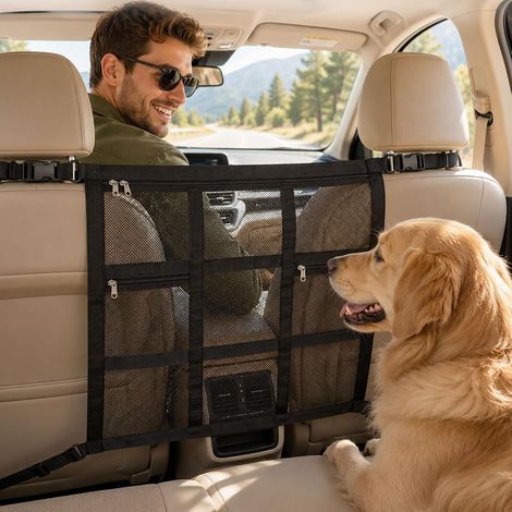 Dog Car Partition Mesh with Pockets (1/5)