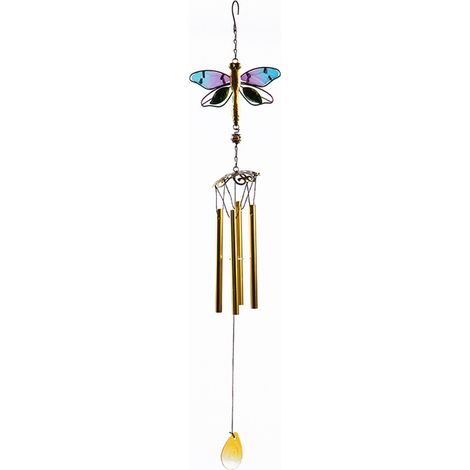 Campana de viento de cristal con forma de pájaro y libélula, adorno colgante, campanas de viento multitubo, para Acción de Gracias, hogar, festivales, decoración colgante navideña. (1/5)