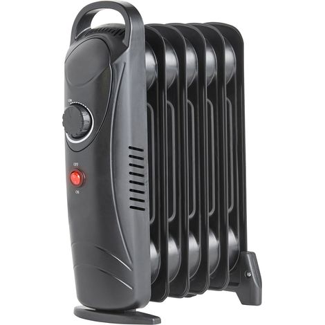 Oil Filled Radiator 6 Fin 800W Mini Portable Electric Heater Thermostat Black (1/5)