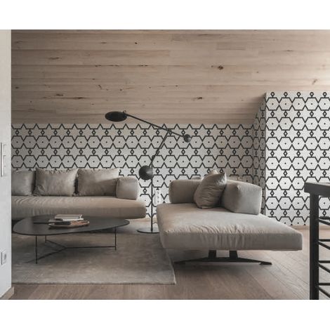 Mosaïque Art factory hexagone 2.6x2.2cm motif Tango noir et blanc sur trame nylon 33.3x33.3cm Satiné - Boîte de 1 m2 (1/2)