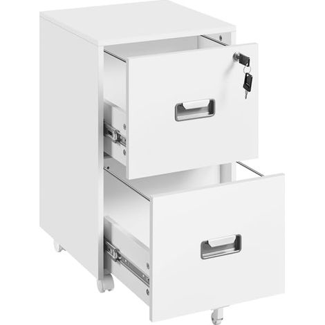 Caisson Bureau avec 2 Tiroirs, Rangement Document à roulettes, Classeur à Fichiers pour Format A4/ Lettre Style Industriel, 40 cm L × 40 cm l × 66,5 cm (Blanc) (1/5)