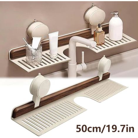 BelleRise - Étagère de salle de bain amovible sans perçage à ventouses en noyer O B2 (1/5)