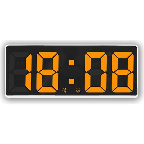 Blanc + Orange-Quartz Réveil LED Horloge Grand Écran Horloge Numérique Chevet pour Chambre, (1/2)