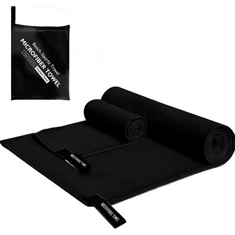 Serviettes en microfibre, lot de 2 : grande serviette de bain (76 x 152 cm) + petite serviette (80 x 40 cm), adaptées au sport, à la salle de sport et aux voyages. (1/5)